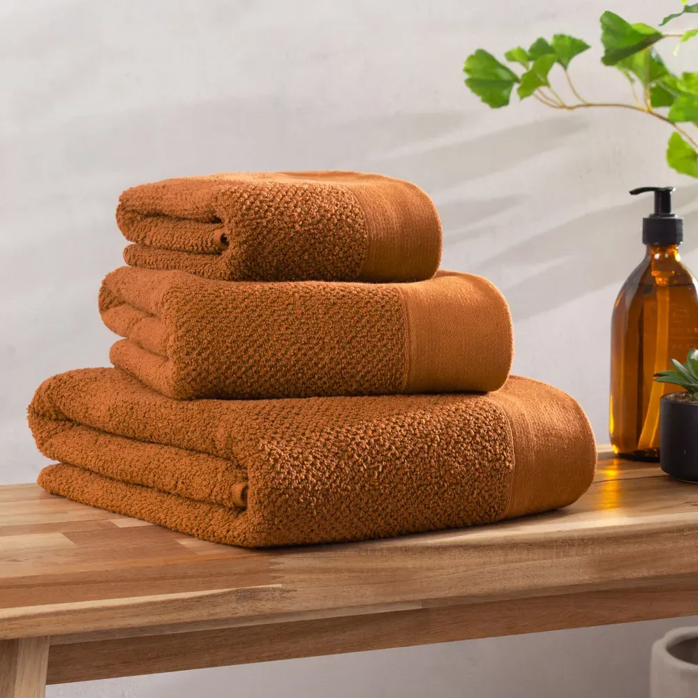 Textured Cotton Hand and Bath Towels Set of 6 - Brown