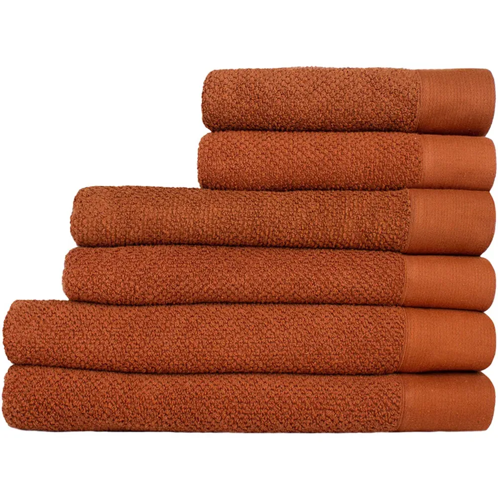 Textured Cotton Hand and Bath Towels Set of 6 - Brown