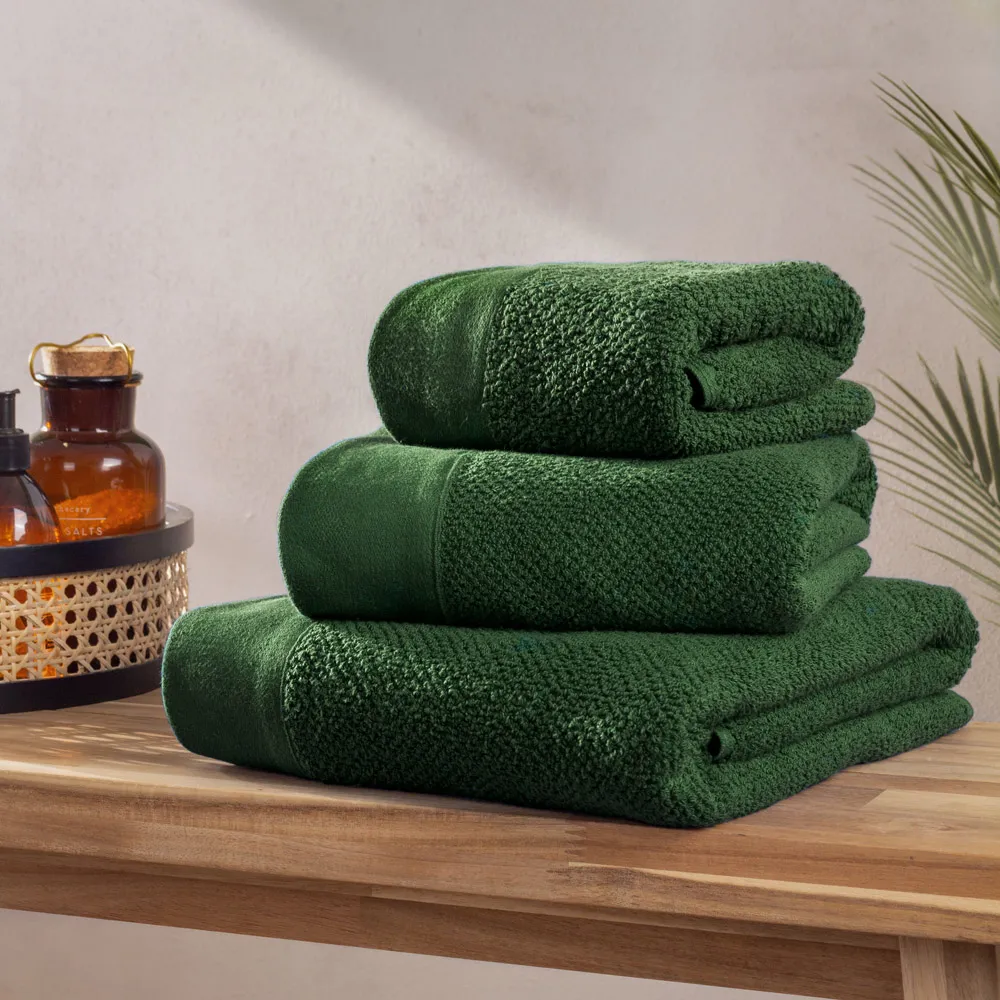 Textured Cotton Hand and Bath Towels Set of 6 - Green