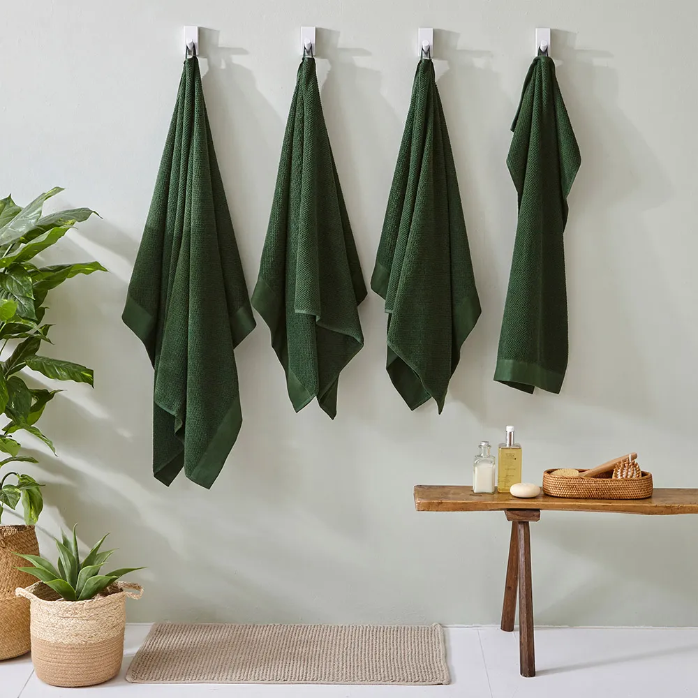 Textured Cotton Hand and Bath Towels Set of 6 - Green