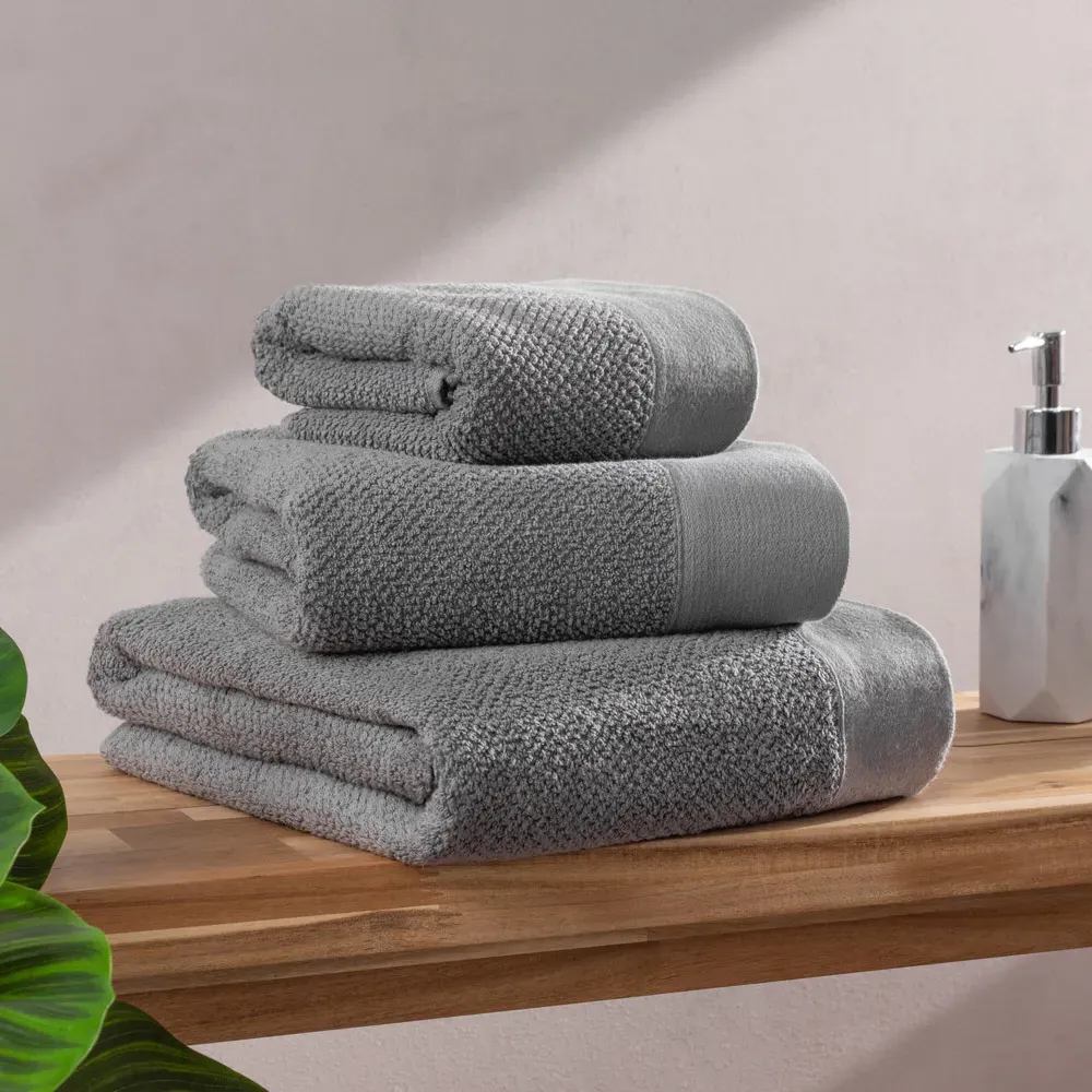Textured Cotton Hand and Bath Towels Set of 6 - Grey