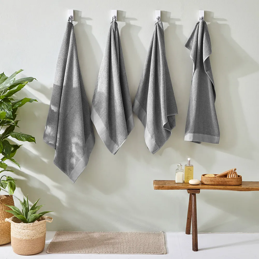 Textured Cotton Hand and Bath Towels Set of 6 - Grey
