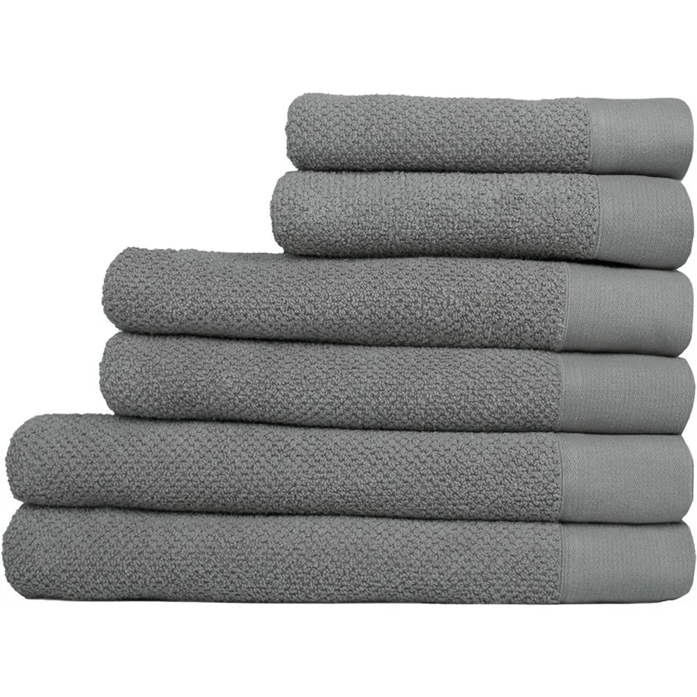 Textured Cotton Hand and Bath Towels Set of 6 - Grey