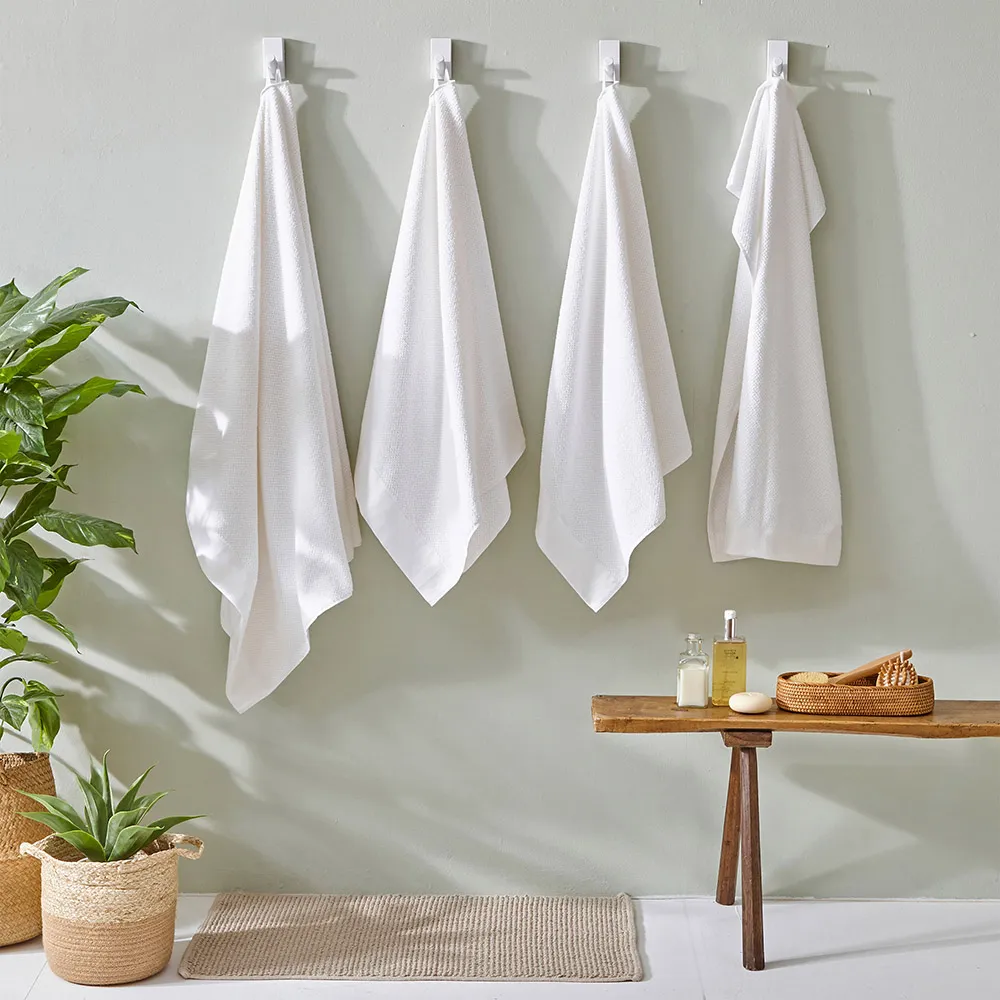 Textured Cotton Hand and Bath Towels Set of 6 - White