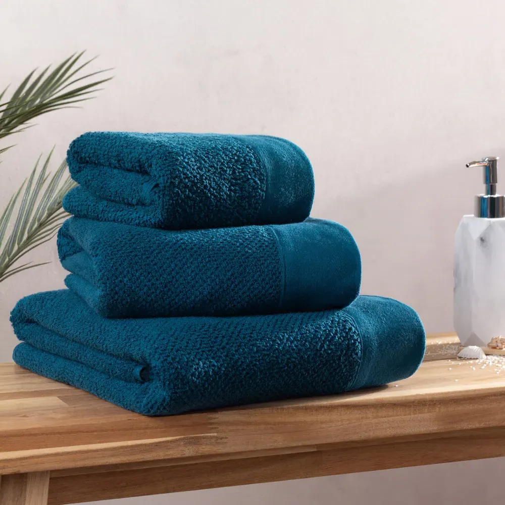 Textured Cotton Hand Towels and Bath Sheets Set of 4 - Blue