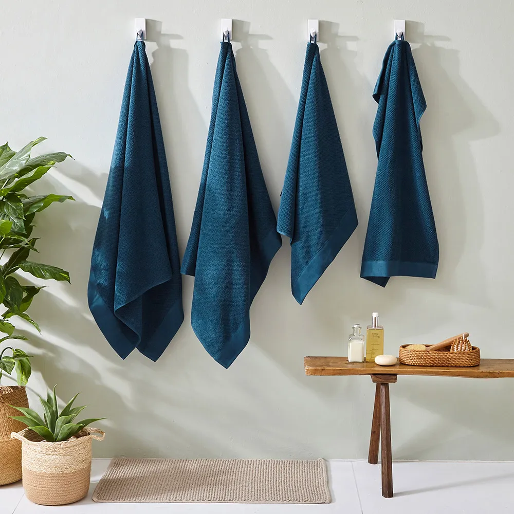 Textured Cotton Hand Towels and Bath Sheets Set of 4 - Blue