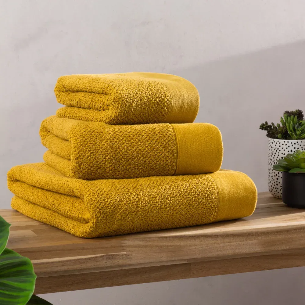 Textured Cotton Hand Towels and Bath Sheets Set of 4 - Ochre
