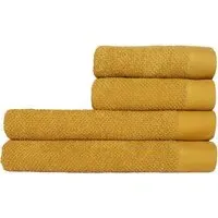 Textured Cotton Hand Towels and Bath Sheets Set of 4 - Ochre