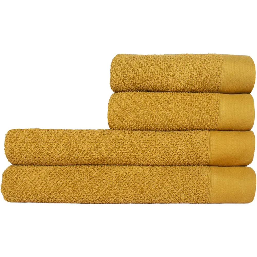 Textured Cotton Hand Towels and Bath Sheets Set of 4 - Ochre