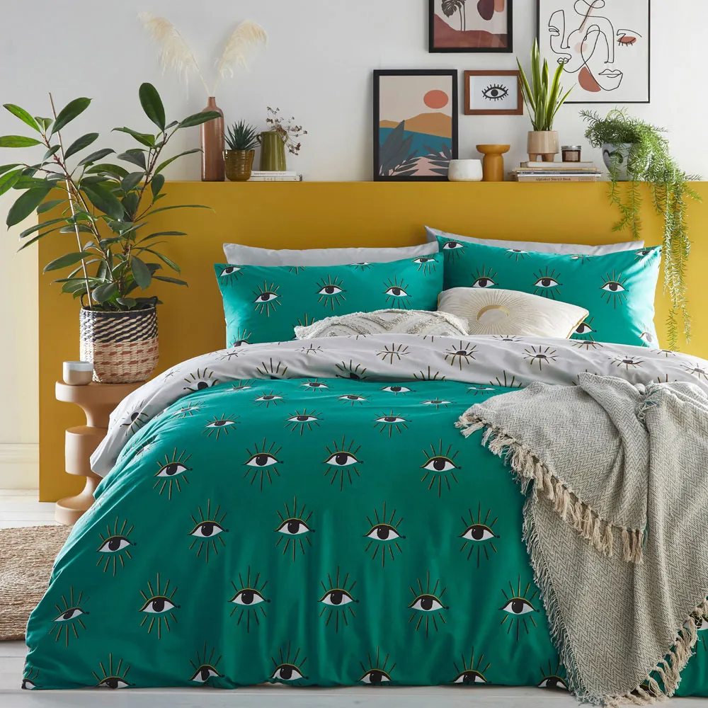 Theia King Size Duvet Set - Green, Polycotton