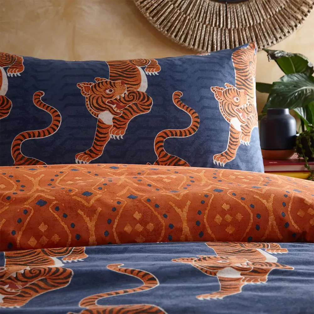 Tibetan Tiger King Size Duvet Set - Blue