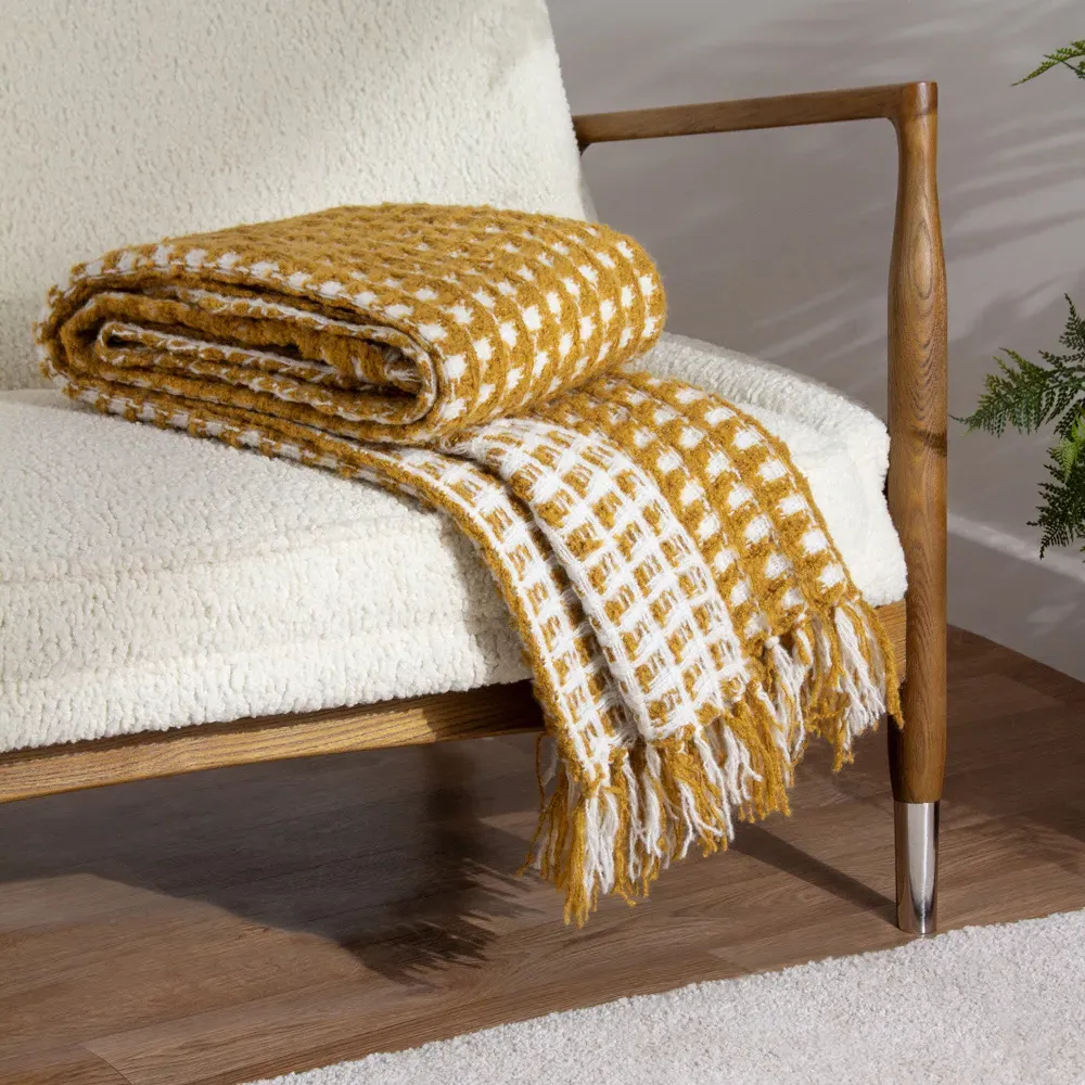 Toasty Waffle Throw with Tassels - Ochre, Acrylic