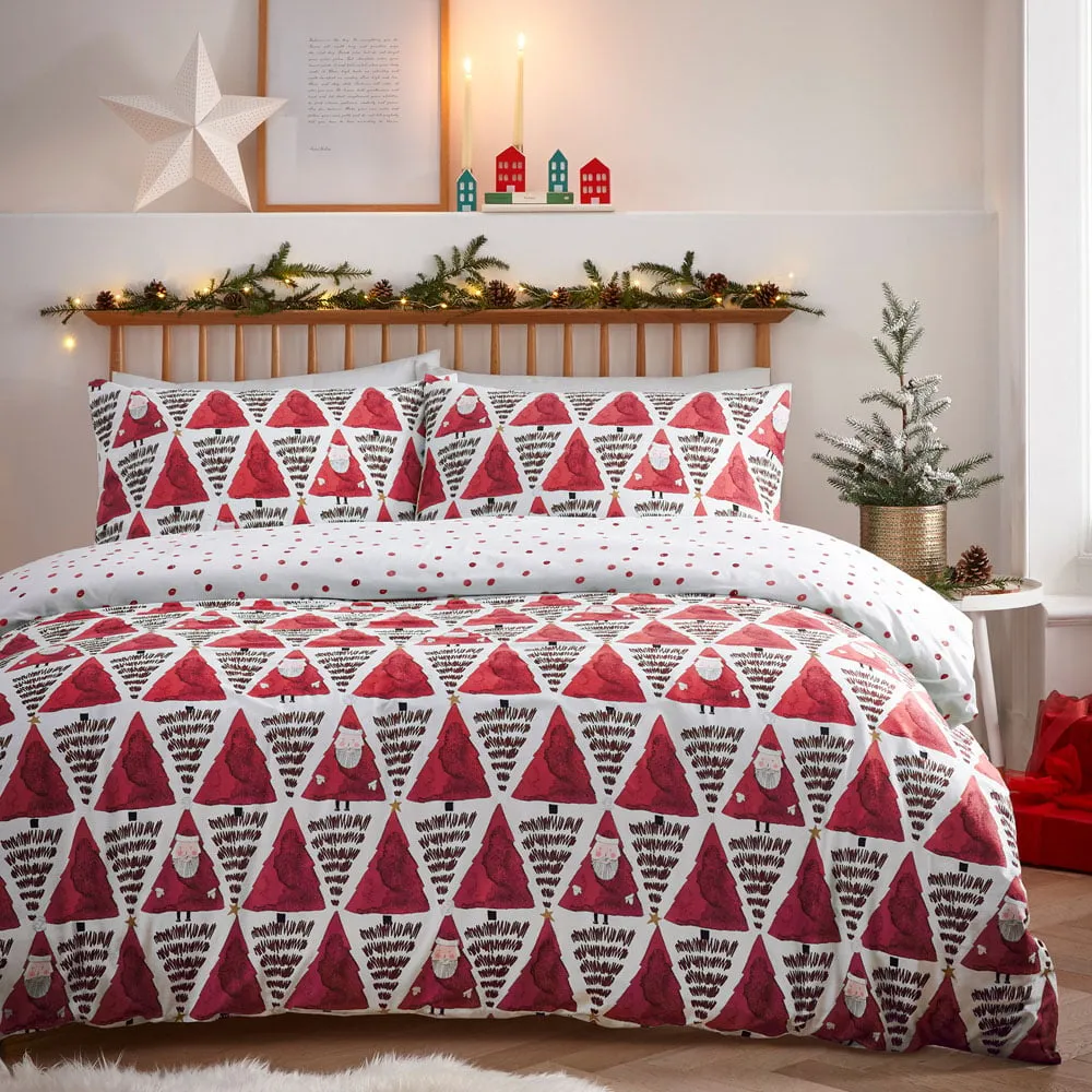 Toddler Hide and Seek Santa Christmas Duvet Cover Set - Red
