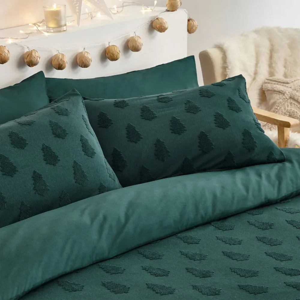 Tufted Tree Double Duvet Set - Green, Cotton