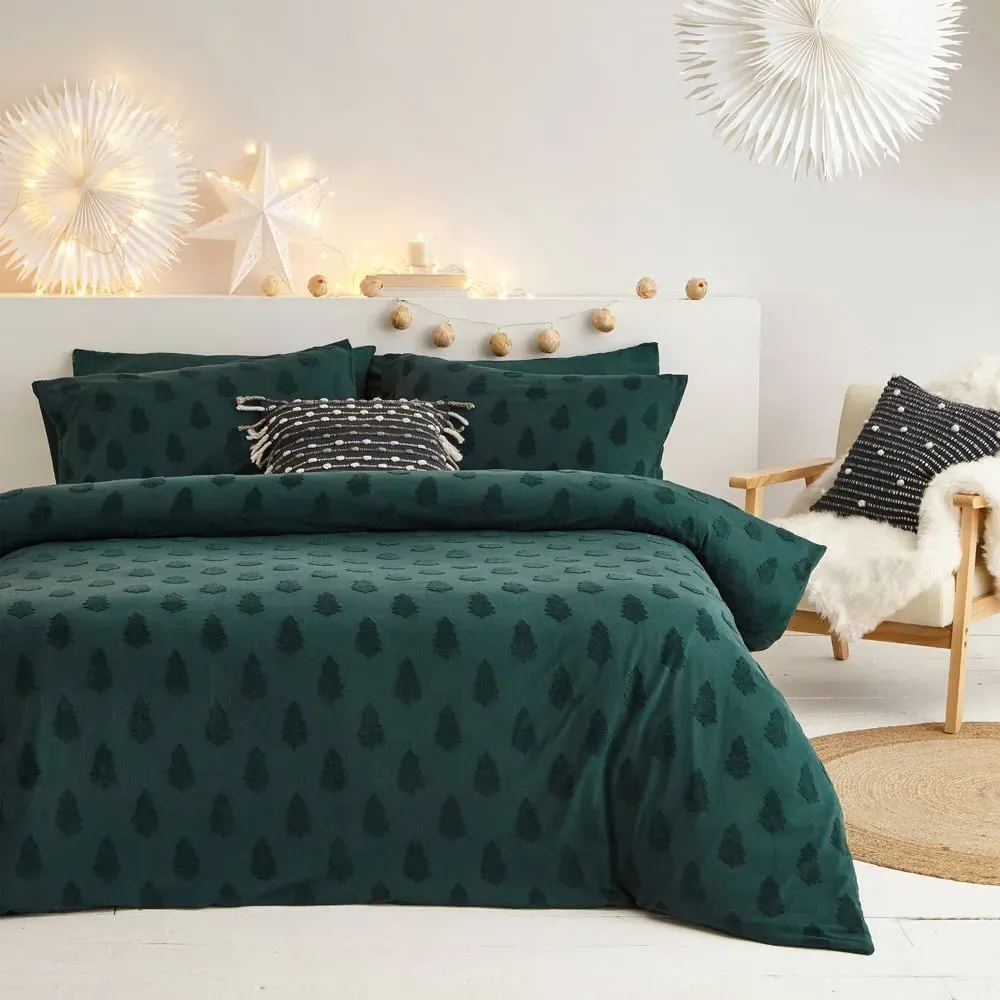 Tufted Tree Double Duvet Set - Green, Cotton image