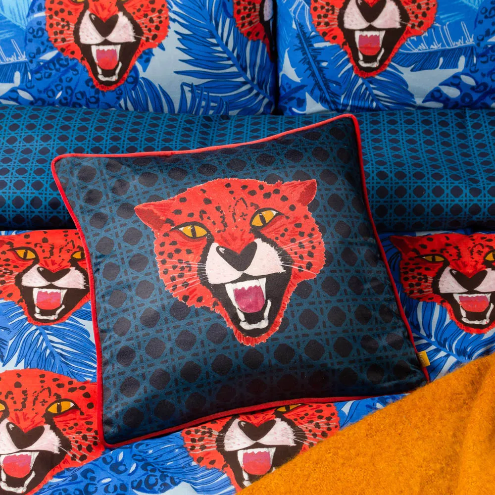 Untamed Cheetah Cushion - Blue