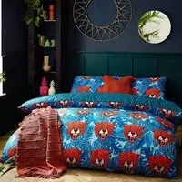 Untamed Double Cheetah Botanical Duvet Cover Set - Blue