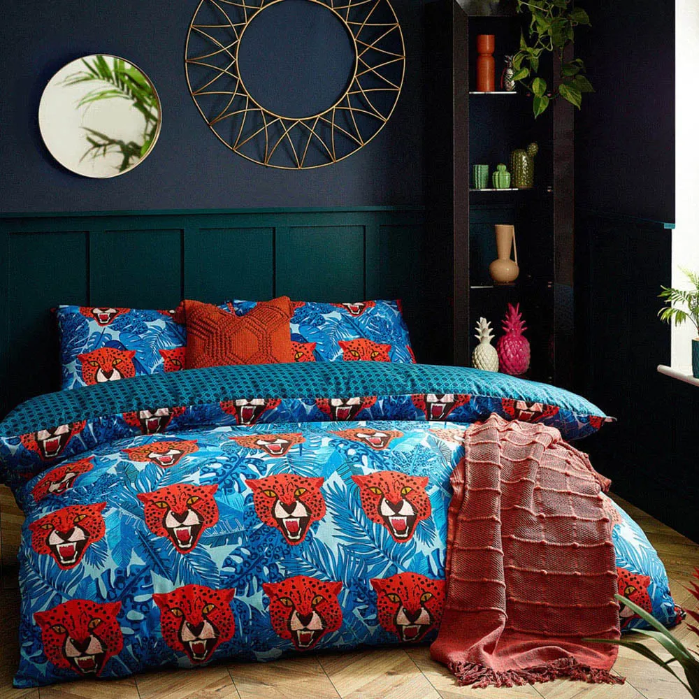 Untamed Super King Size Cheetah Duvet Cover Set - Blue