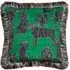 Wildcat Jungle Velvet Fringed Cushion - Green