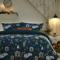 Winter Pines Double Duvet Cover Set - Navy, Fleece