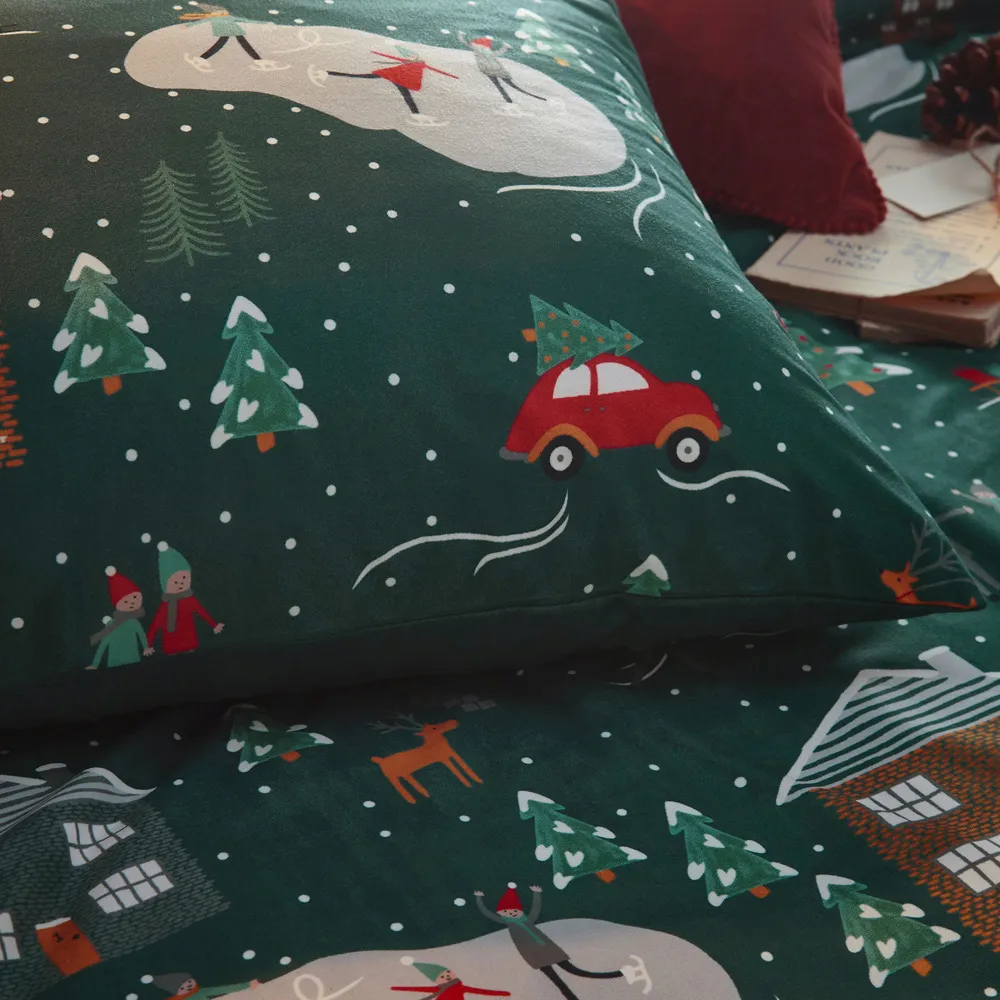 Winter Pines Single Duvet Cover Set - Green, Fleece
