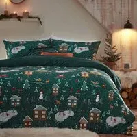 Winter Pines Single Duvet Cover Set - Green, Fleece