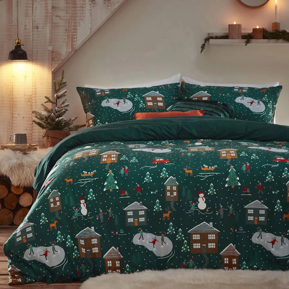 Winter Pines Single Duvet Cover Set - Green, Fleece
