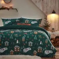 Winter Pines Toddler Duvet Cover Set - Green, Fleece