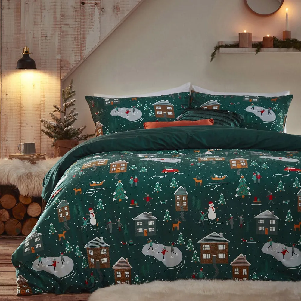 Winter Pines Toddler Duvet Cover Set - Green, Fleece image