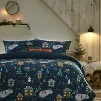 Winter Pines Toddler Duvet Cover Set - Navy, Fleece