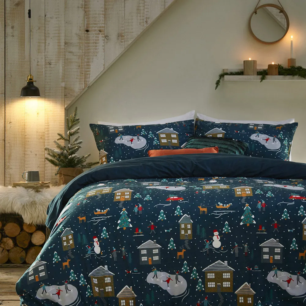Winter Pines Toddler Duvet Cover Set - Navy, Fleece