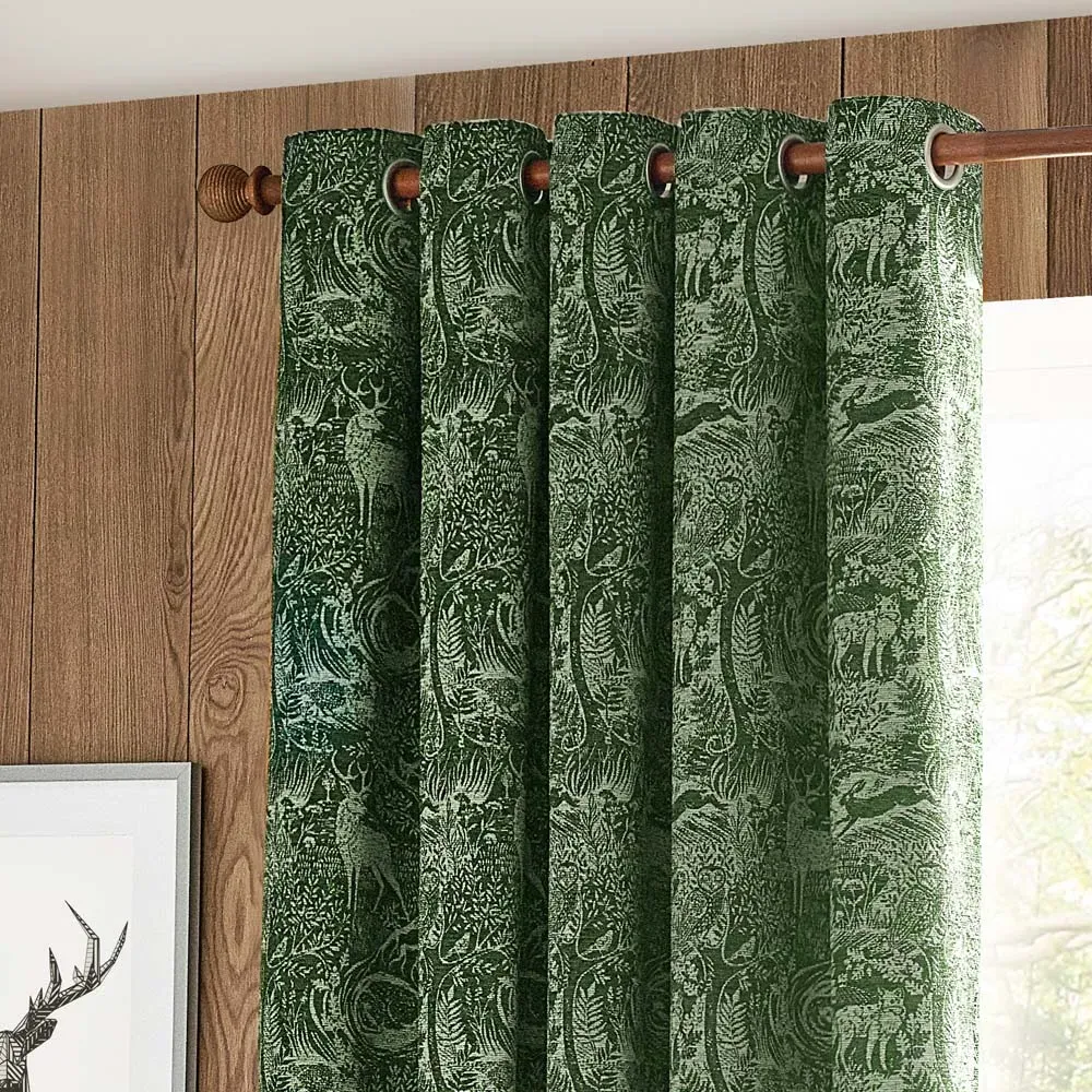 Winter Woods Animal Eyelet Curtains - Emerald, Chenille