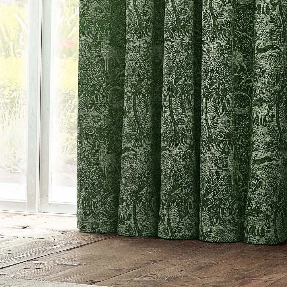 Winter Woods Animal Eyelet Curtains - Emerald, Chenille