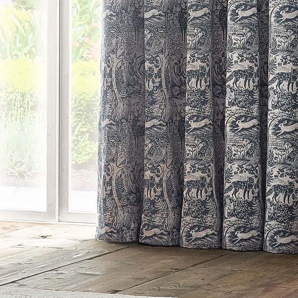 Winter Woods Animal Eyelet Curtains - Midnight, Chenille