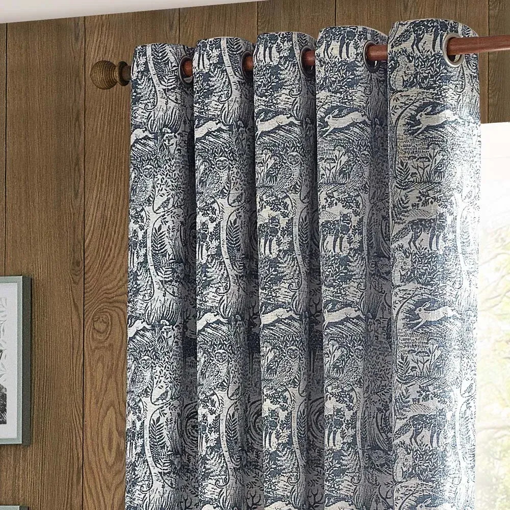 Winter Woods Animal Eyelet Curtains - Midnight, Chenille