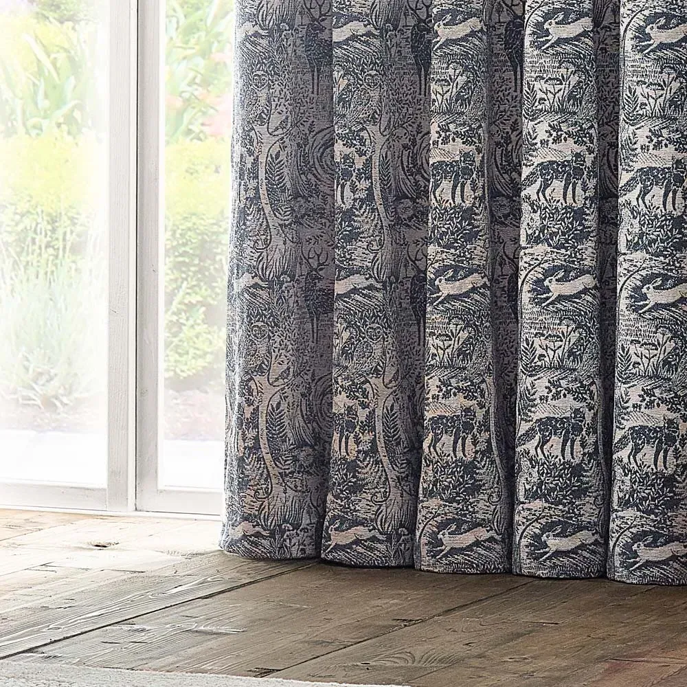Winter Woods Animal Eyelet Curtains - Midnight, Chenille