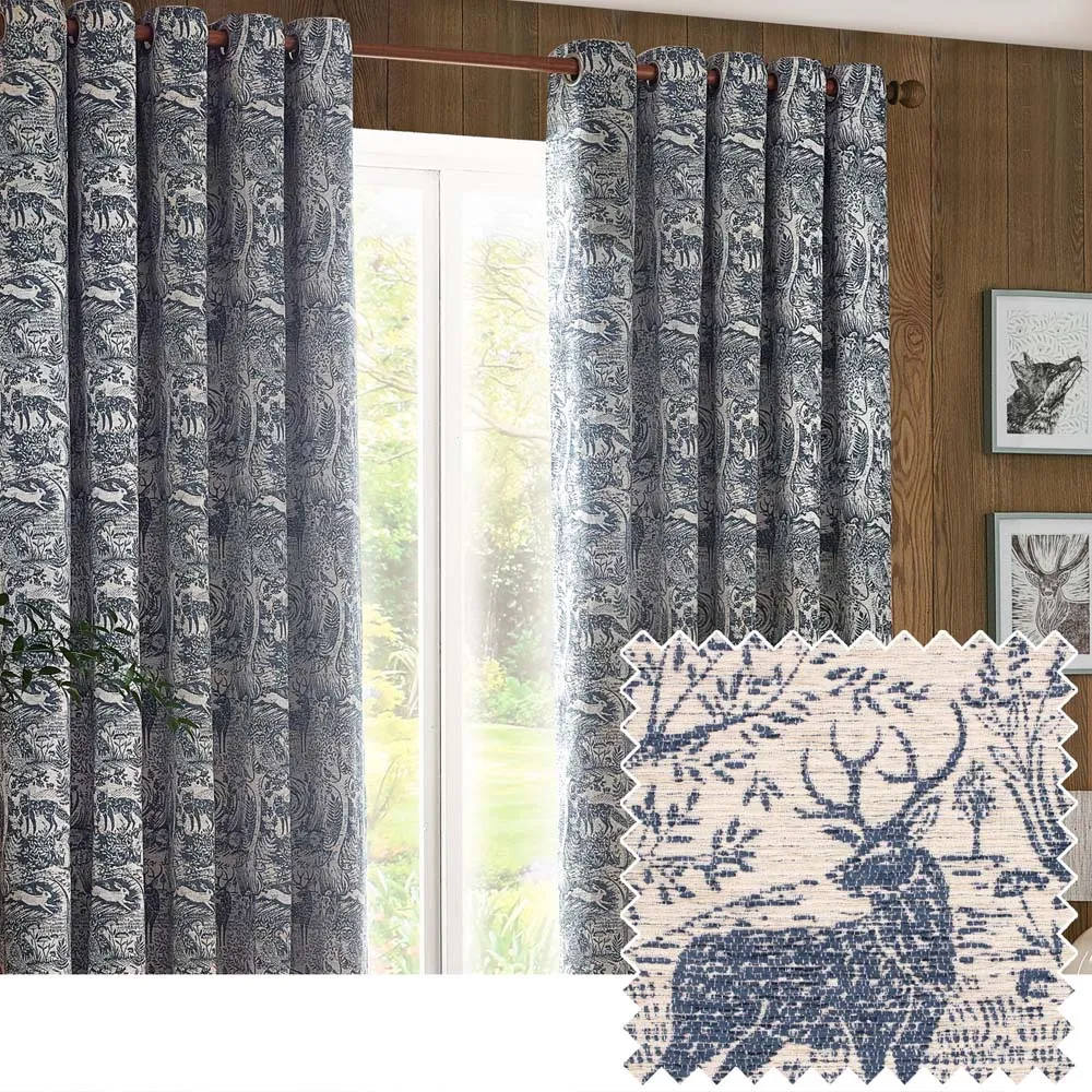 Winter Woods Animal Eyelet Curtains - Midnight, Chenille
