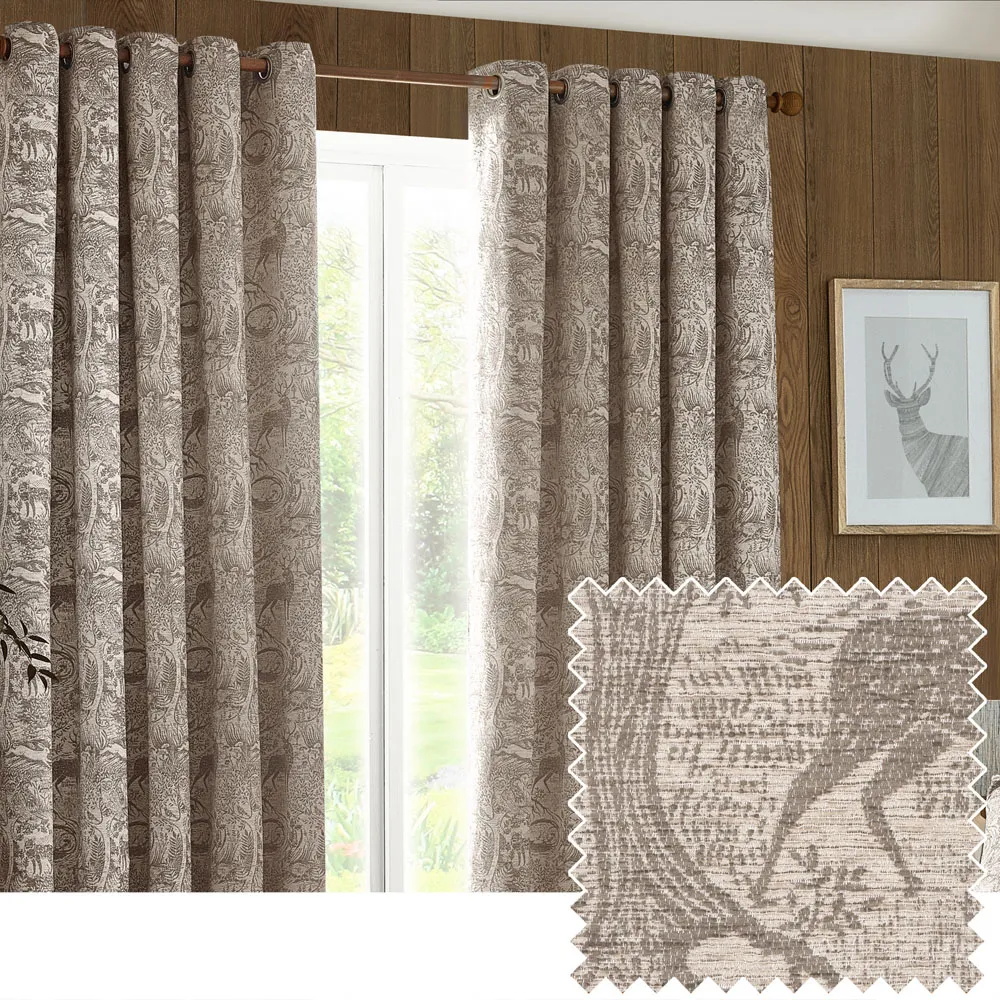 Winter Woods Animal Eyelet Curtains - Taupe, Chenille