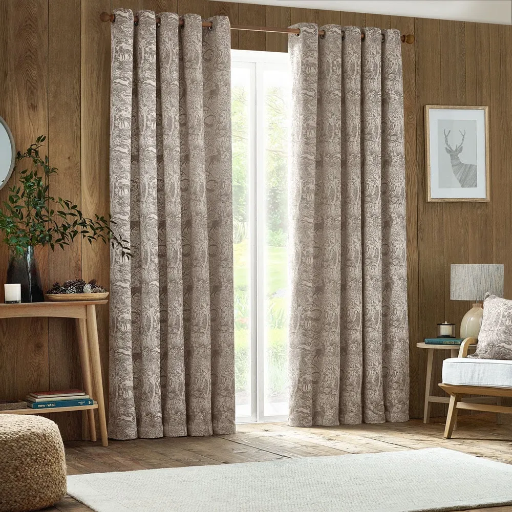 Winter Woods Animal Eyelet Curtains - Taupe, Chenille image