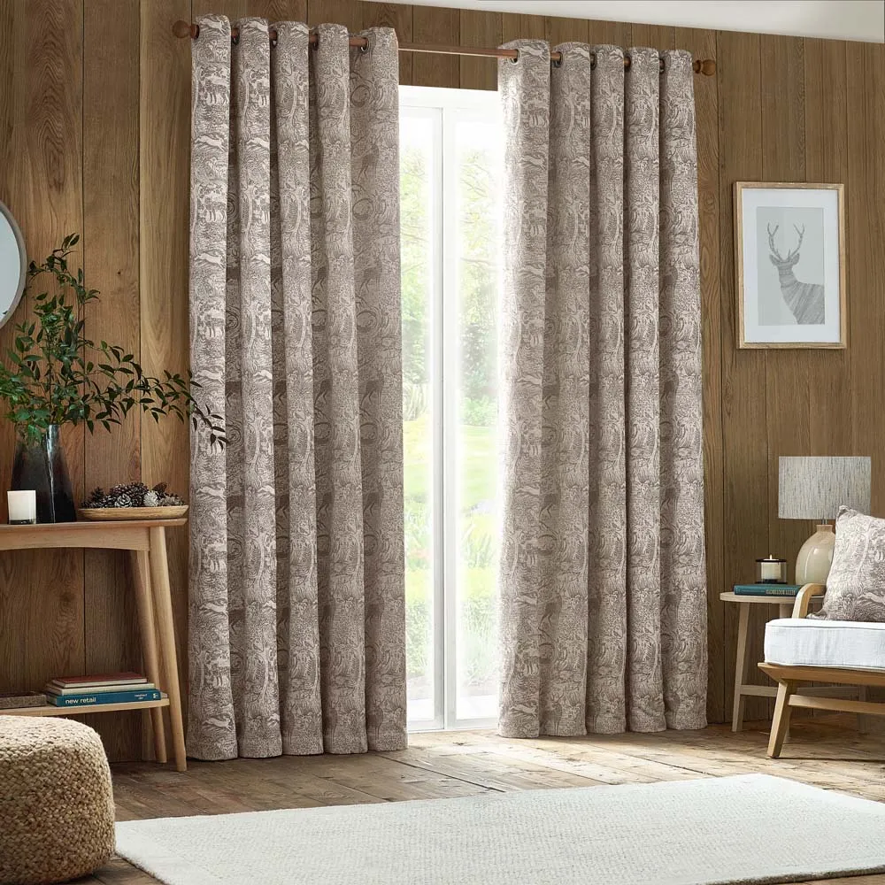 Winter Woods Animal Eyelet Curtains - Taupe, Chenille