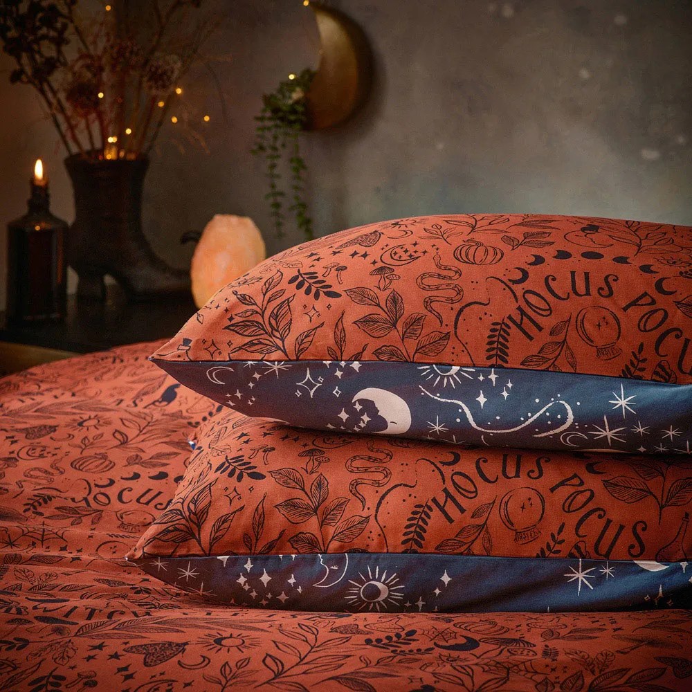Witchy Vibes Double Reversible Duvet Cover Set - Rust