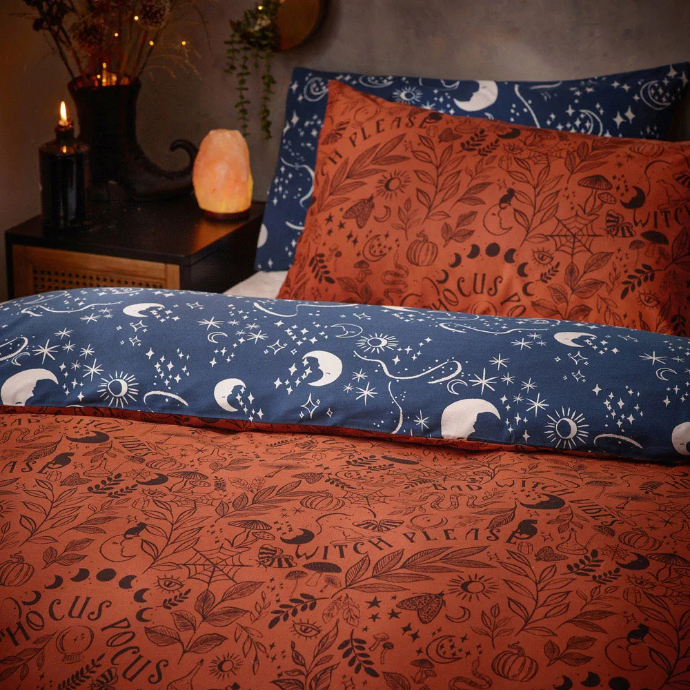 Witchy Vibes Single Reversible Duvet Cover Set - Rust