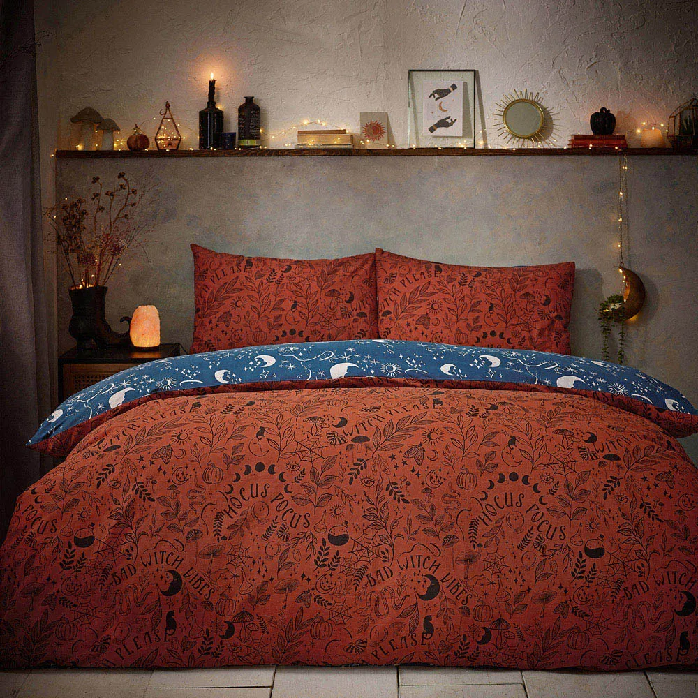 Witchy Vibes Single Reversible Duvet Cover Set - Rust