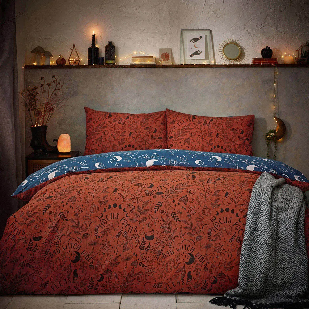 Witchy Vibes Single Reversible Duvet Cover Set - Rust image