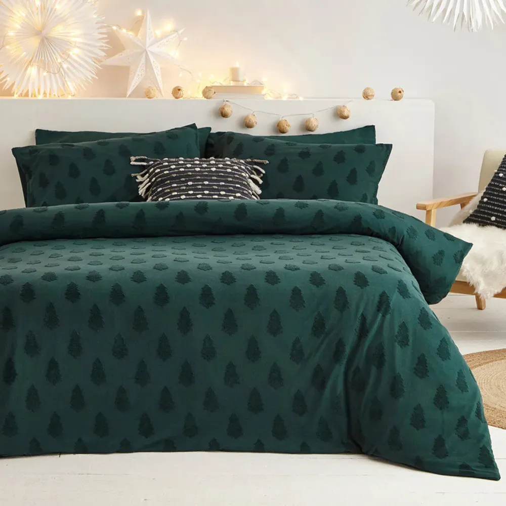 Yard Tufted Tree King Size Duvet Cover Set - Green, Cotton