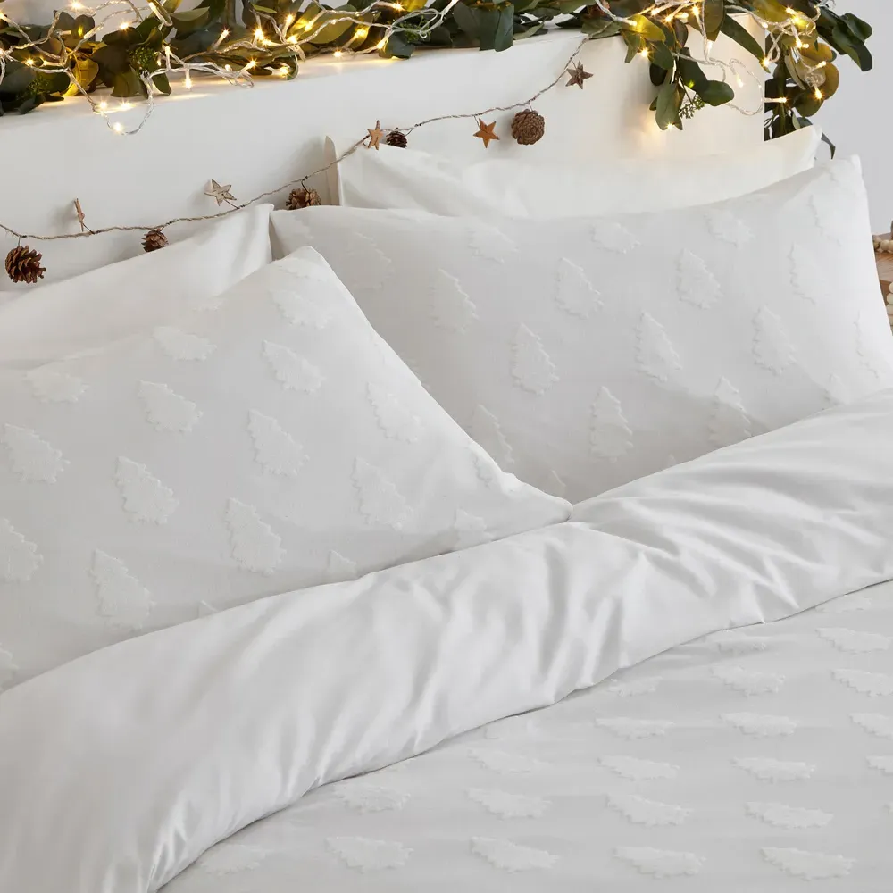 Yard Tufted Tree Single Duvet Cover Set - White, Cotton