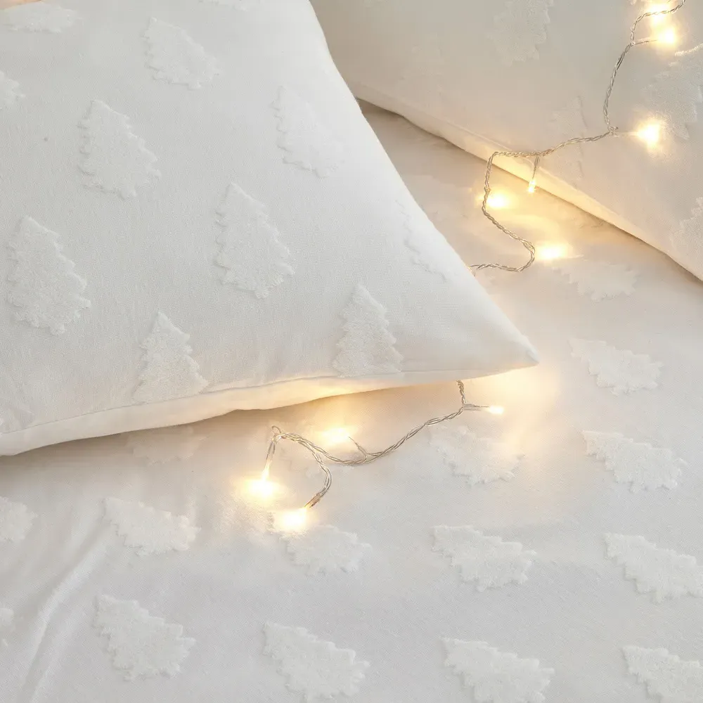 Yard Tufted Tree Single Duvet Cover Set - White, Cotton
