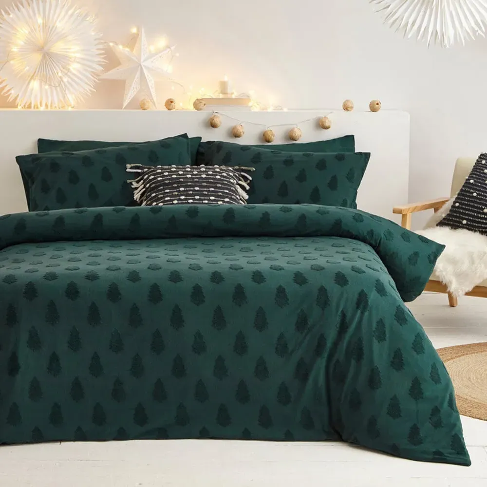 Yard Tufted Tree Super King Size Duvet Cover Set - Green, Cotton