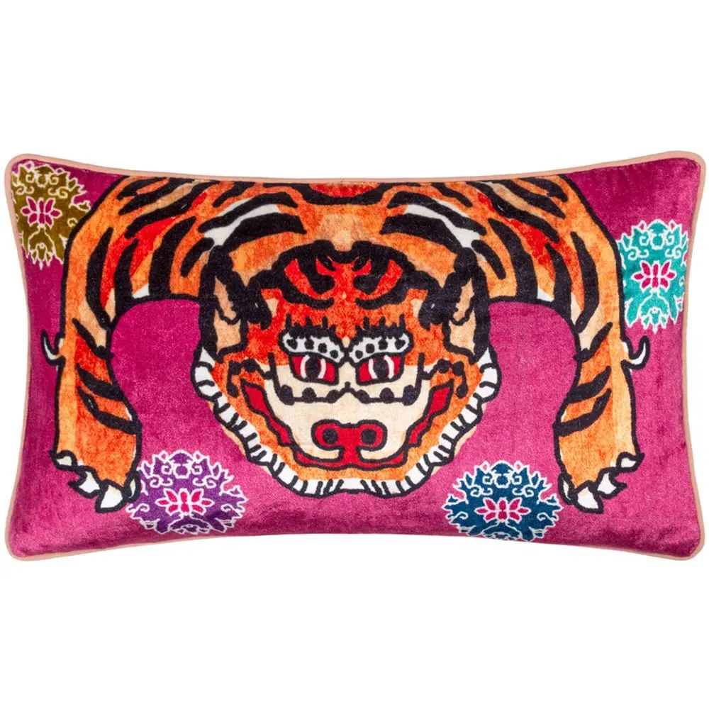 Year Of The Tiger Velvet Cushion - Pink image