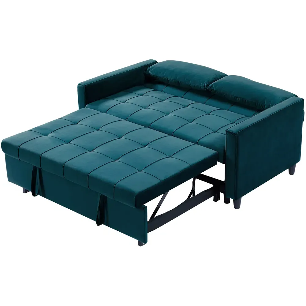 2-Seater 3-in-1 Convertible Sofa Bed - Green, Velvet